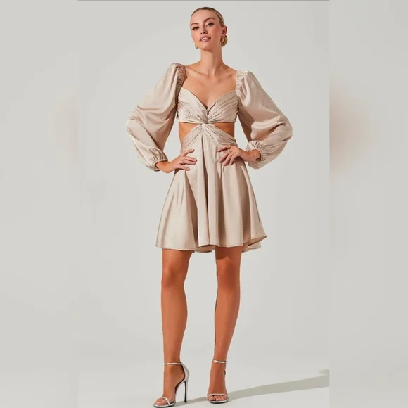 NWT ASTR The Label Anamaria Cut Out Dress Champagne Pink Satin Size M - Picture 3 of 13